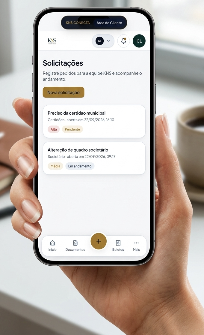 Tela móvel de solicitações do KNS Conecta