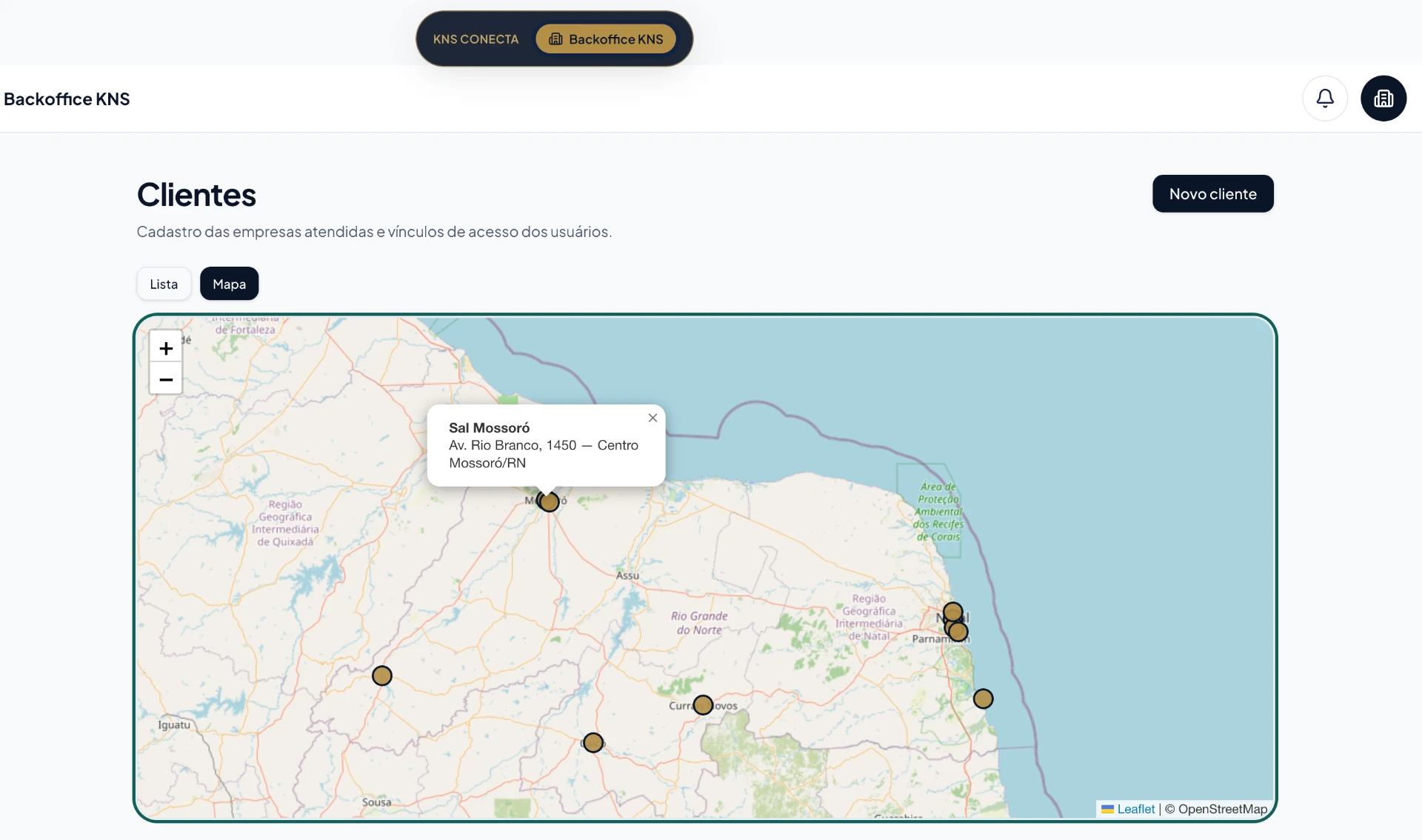 Mapa de clientes atendidos pela KNS